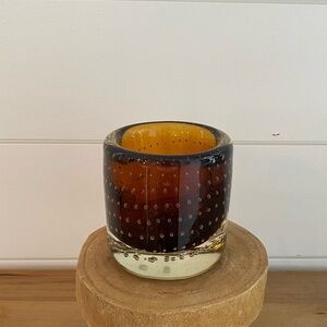 Amber Bubble Glass Tea light Candleholder Decor Art Deco Vintage Heritage MCM